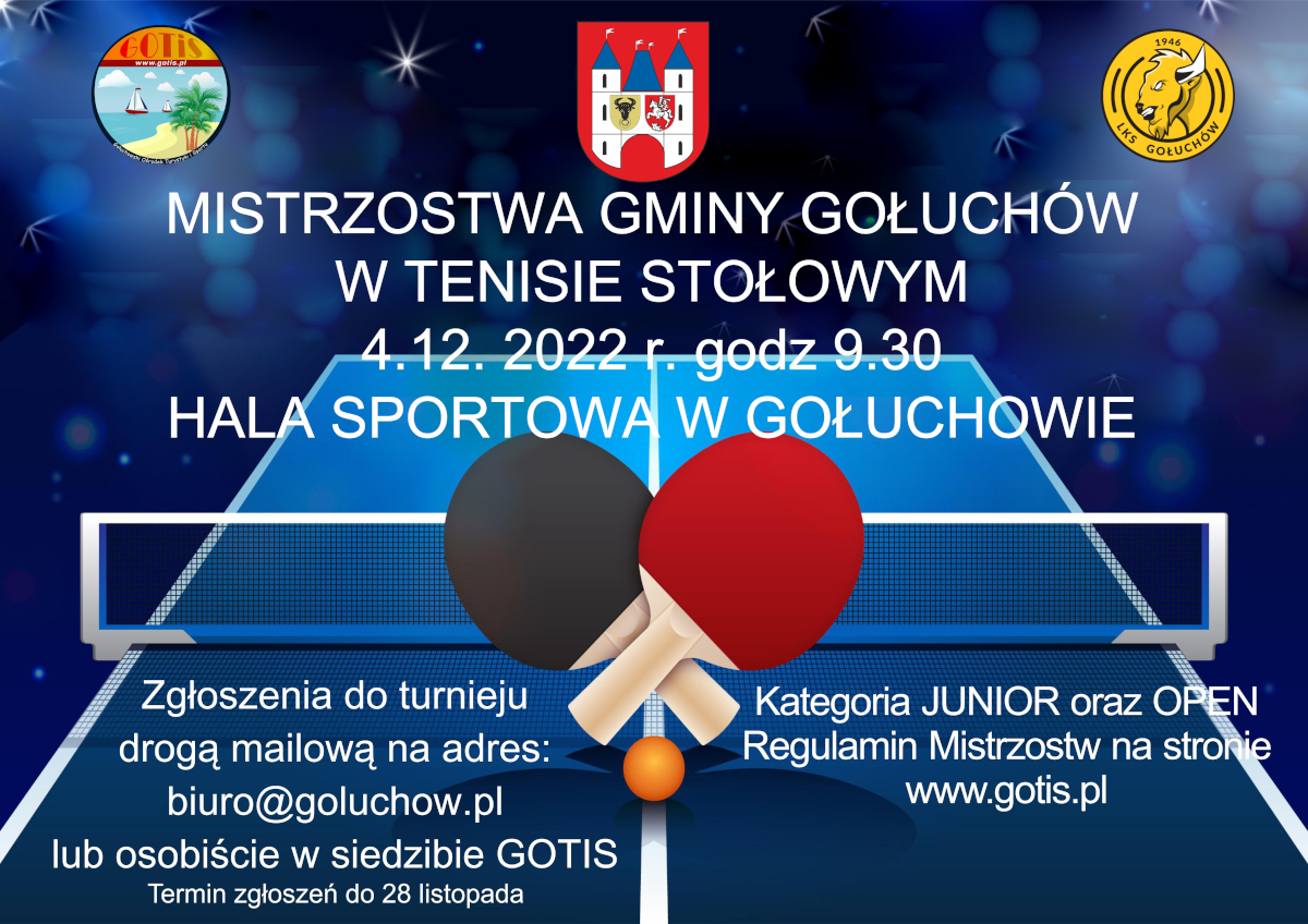 Plakat Mistrzostw Gminy Gołuchów w tenisie stołowym